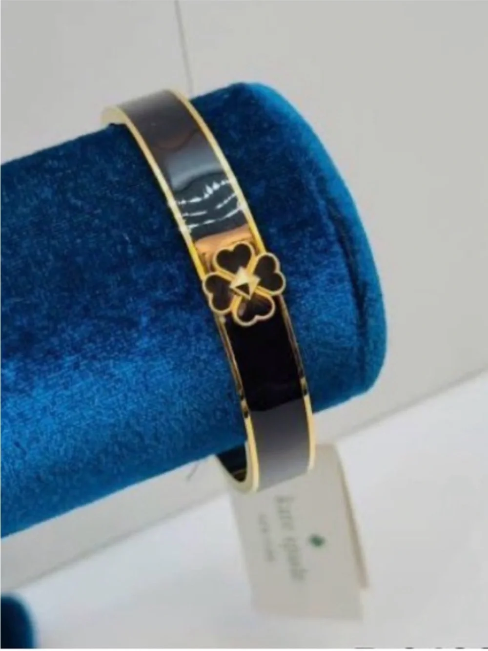 kate spade Black and Gold Enamel Clover Hinge Bangle Bracelet